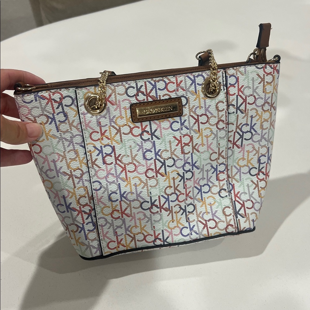 Calvin Klein Multicolor Logo Handbag with Gold Accents